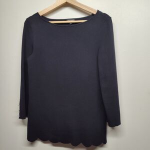 Talbots Knit Blouse Top Women Size M Black 3/4 Sleeve Stretch